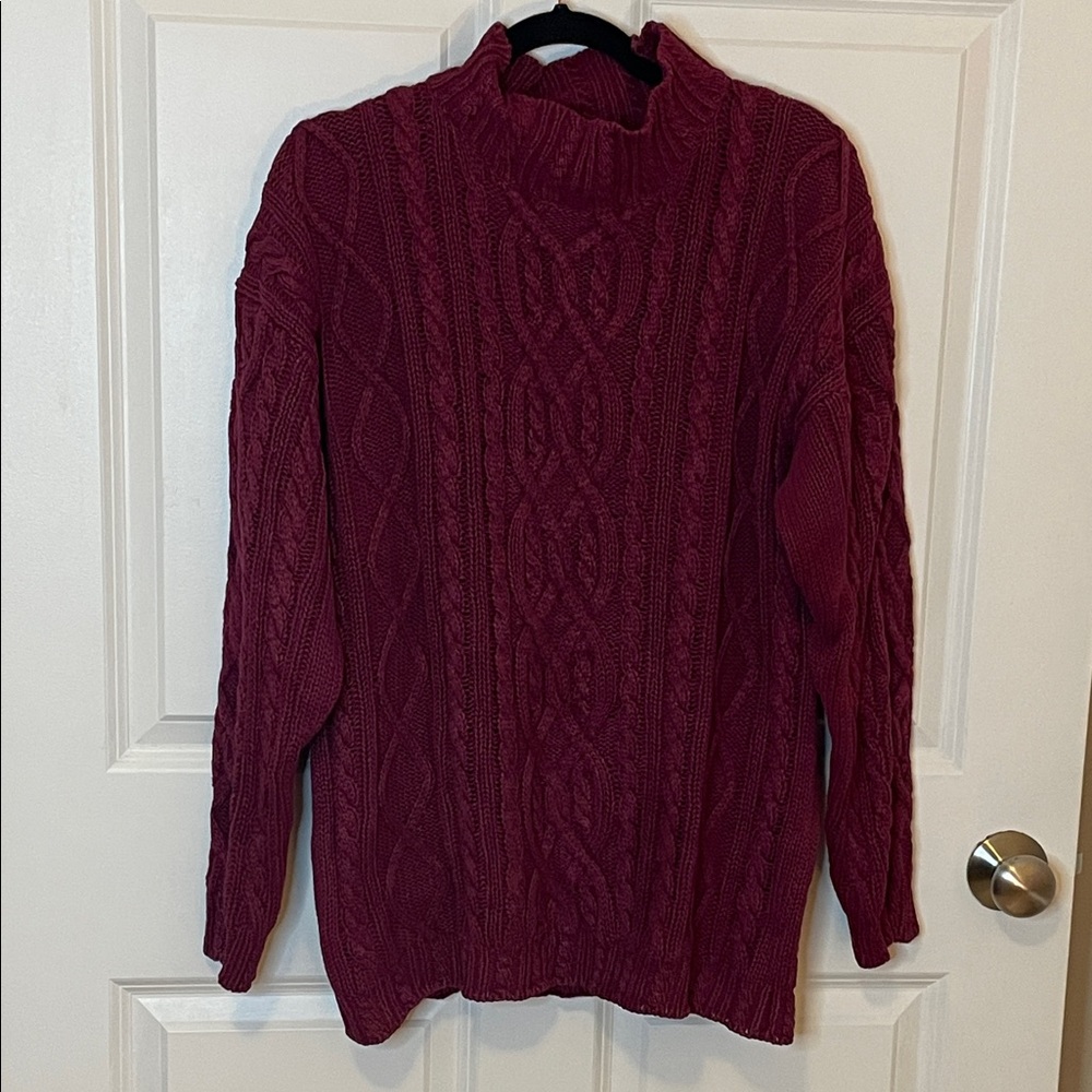 Vintage Jamie Scott Burgundy Cable Knit Funnel Neck Sweater Women’s Large